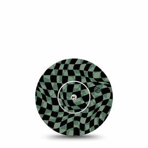 ExpressionMed Green & Black Checkerboard Libre 2 Tape, Single, Distorted Checkered Inspired, CGM, Plaster Patch Design, Abbott Lingo