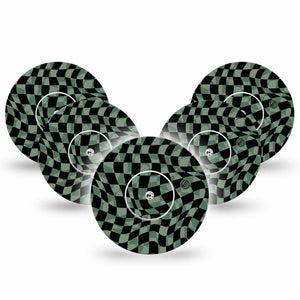 ExpressionMed Green & Black Checkerboard Libre 2 Tape, 5-Pack Tape and 5-Pack Sticker, Distorted Checkerboard Inspired, CGM, Plaster Patch Design, Abbott Lingo