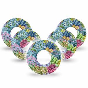 Blue Succulents Libre Tape, 5-Pack, Rainbow-colored Flowers Themed, CGM, Overlay Design Patch, Abbott Lingo