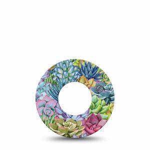 Blue Succulents Libre Tape, Colorful Cacti Inspired, CGM Fixing Ring Design Patch, Abbott Lingo