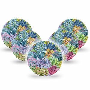 Blue Succulents Libre Tape, 5-Pack Tape and 5-Pack Sticker, Rainbow-colored Flowers Themed, CGM, Overlay Design Patch, Abbott Lingo