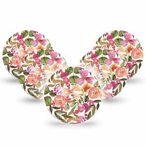 Spring Bouquet Libre 2 Tape, 5-Pack, Spring Orange and Pink Florals Bouquet Inspired, CGM Adhesive Patch Design, Abbott Lingo with Center Stickers