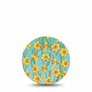 Daffodils Libre Tape, Single, Yellow Petal Flower Themed, CGM Overlay Patch Design, Abbott Lingo with Center Sticker