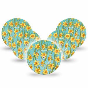 Daffodils Libre Tape, 5-Pack, Floral Bulb Inspired, CGM Adhesive Patch Design, Abbott Lingo with Center Stickers