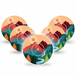 ExpressionMed National Parks Libre 2 Tape, 5-Pack, Mountain And River Inspired, CGM Patch Design, Abbott Lingo with center stickers
