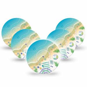 ExpressionMed Relaxing Beach Libre 2 Tape, 5-Pack, Seashore Relaxing Inspired, CGM Plaster Patch Design, Abbott Lingo with center stickers