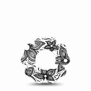 ExpressionMed Black Tie Floral Freestyle Libre 2 Flower Single, Black and White Floral, CGM Adhesive Tape Design, Abbott Lingo
