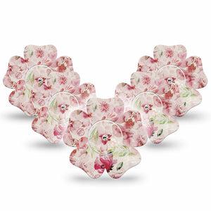 ExpressionMed Ethereal Spring Freestyle Libre 2 Flower Shape 5-Pack Airy Blooms Adhesive Tape CGM Design, Abbott Lingo with center stickers