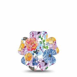 ExpressionMed Stylised Floral Freestyle Libre 2 Flower Shape Single Sticker and Tape Trendy Flowers Adhesive Tape CGM Design, Abbott Lingo