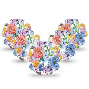 ExpressionMed Stylised Floral Freestyle Libre 2 Flower Shape 5-Pack Stickers and Tapes Trendy Flowers Adhesive Tape CGM Design, Abbott Lingo