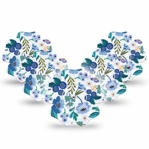 ExpressionMed Blue Anemone Freestyle Libre 2 Flower Shape, 5-Pack Tape and 5-Pack Sticker, Tranquil Blue Adhesive Tape CGM Design, Abbott Lingo