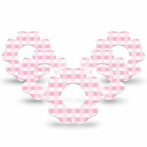 ExpressionMed Pink Gingham Freestyle Libre 2 and Libre 2 Plus Flower Shape Tape, Abbott Lingo,  5-Pack Tape Pink Squares, Fixing Ring Tape CGM Design
