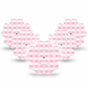 ExpressionMed Pink Gingham Freestyle Libre 2 and Libre 2 Plus Flower Shape Tape, Abbott Lingo,  5-Pack Tape & 5-Pack Sticker Pink Plaid, Fixing Ring Tape CGM Design