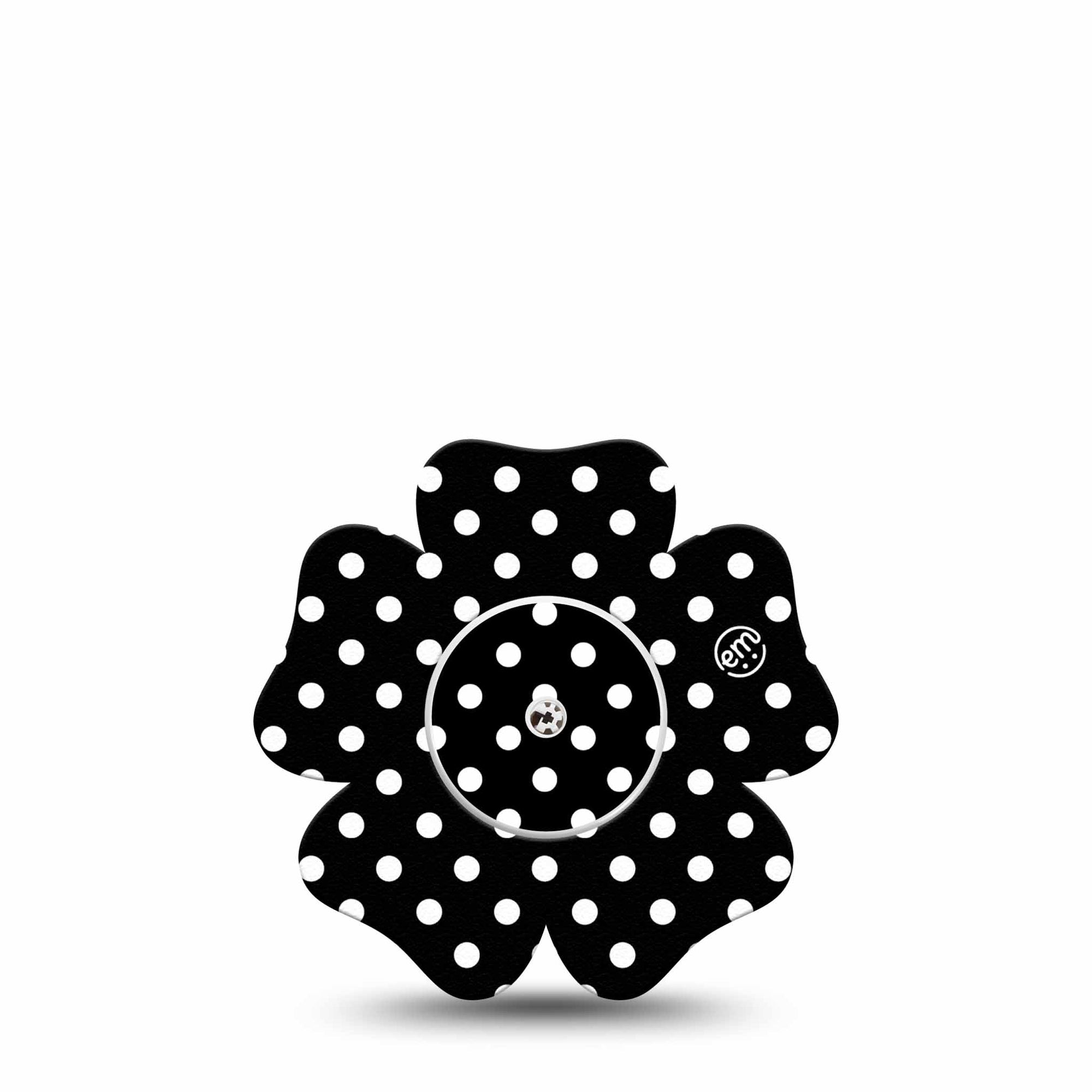 ExpressionMed Black and White Polka Dots Freestyle Libre 2 Flower, Single Tape and Single Sticker, Classic Polka Dot Pattern, Continuous Glucose Monitor Adhesive Sticker Design, Abbott Lingo