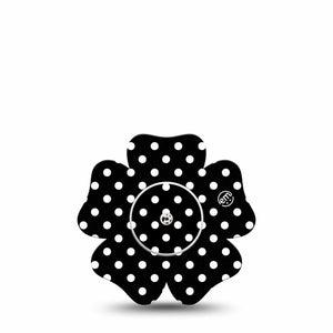ExpressionMed Black and White Polka Dots Freestyle Libre 2 Flower, Single Tape and Single Sticker, Classic Polka Dot Pattern, Continuous Glucose Monitor Adhesive Sticker Design, Abbott Lingo