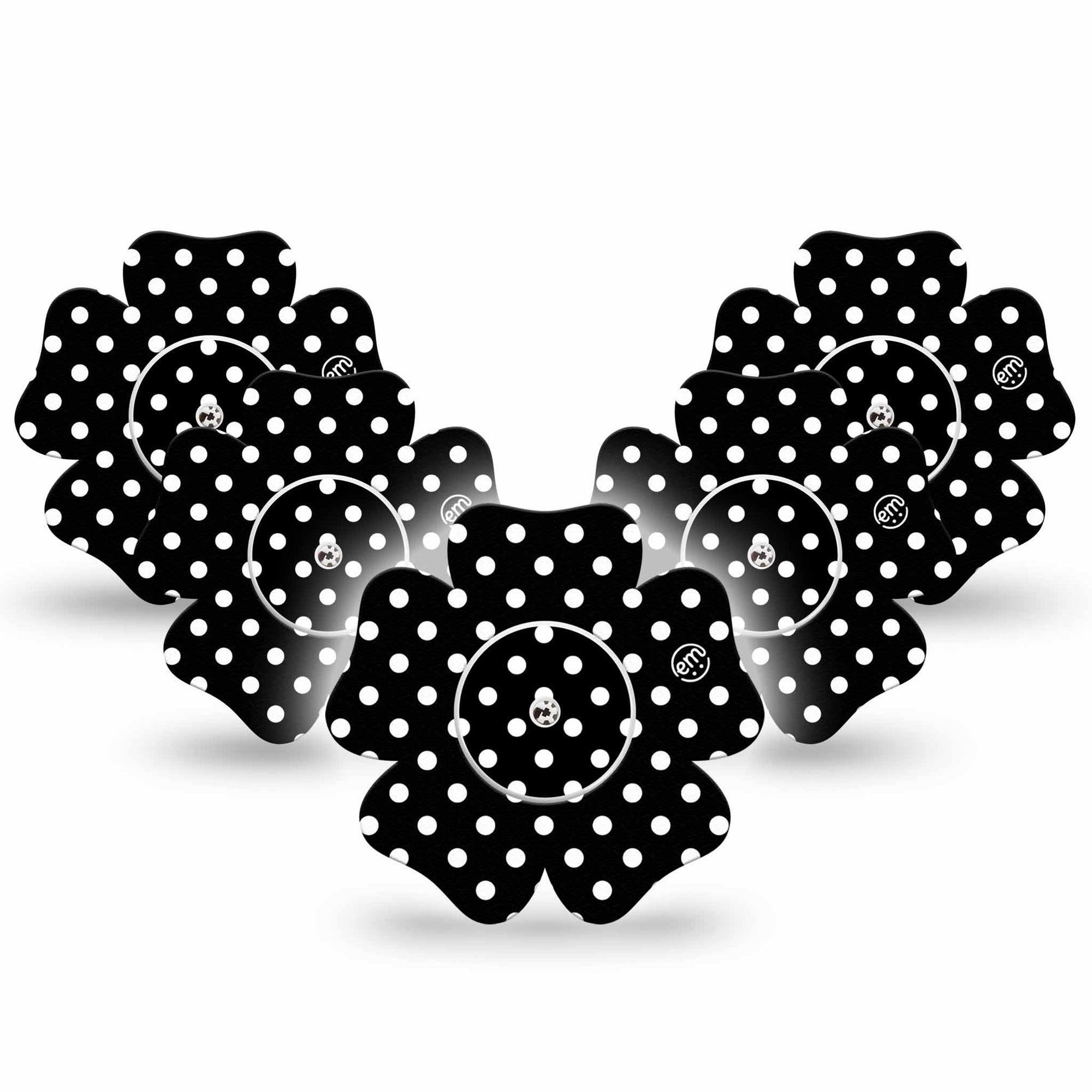 ExpressionMed Black and White Polka Dots Freestyle Libre 2 Flower, 5-Pack Tape and 5-Pack Sticker, Classic Polka Dot Pattern, CGM Overlay Patch Design, Abbott Lingo