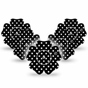 ExpressionMed Black and White Polka Dots Freestyle Libre 2 Flower, 5-Pack Tape and 5-Pack Sticker, Classic Polka Dot Pattern, CGM Overlay Patch Design, Abbott Lingo