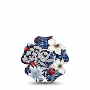 ExpressionMed Winter Floral Freestyle Libre 2 Flower, Single Tape and Single Sticker, White Lillties, CGM Plaster Patch Design, Abbott Lingo