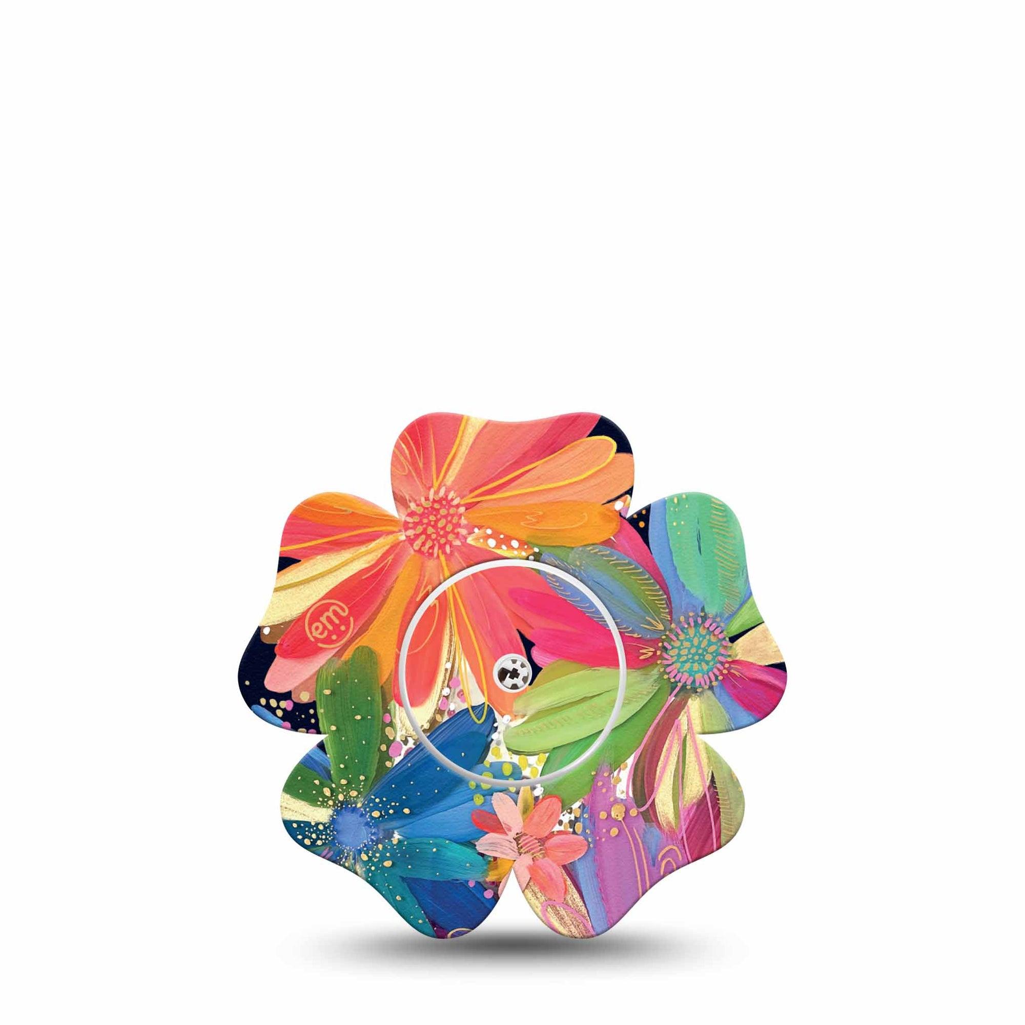 ExpressionMed Flower Song Freestyle Libre 2 Flower Shape Single Painted Daisies by Etta Vee Adhesive Tape CGM Design, Abbott Lingo with center sticker