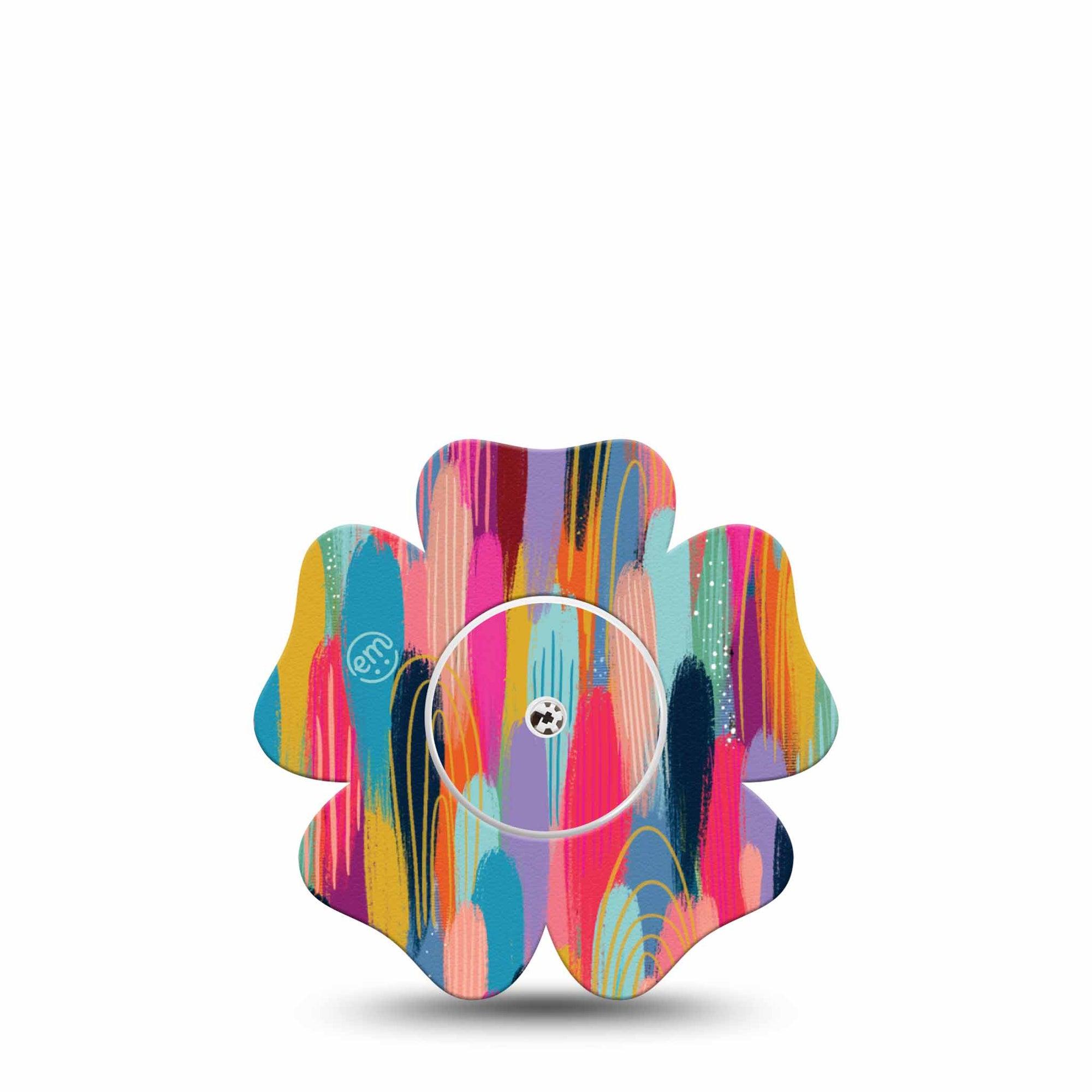 ExpressionMed Brush Strokes Freestyle Libre 2 Flower Shape Single Digital Art by Etta Vee Adhesive Tape CGM Design, Abbott Lingo with center sticker