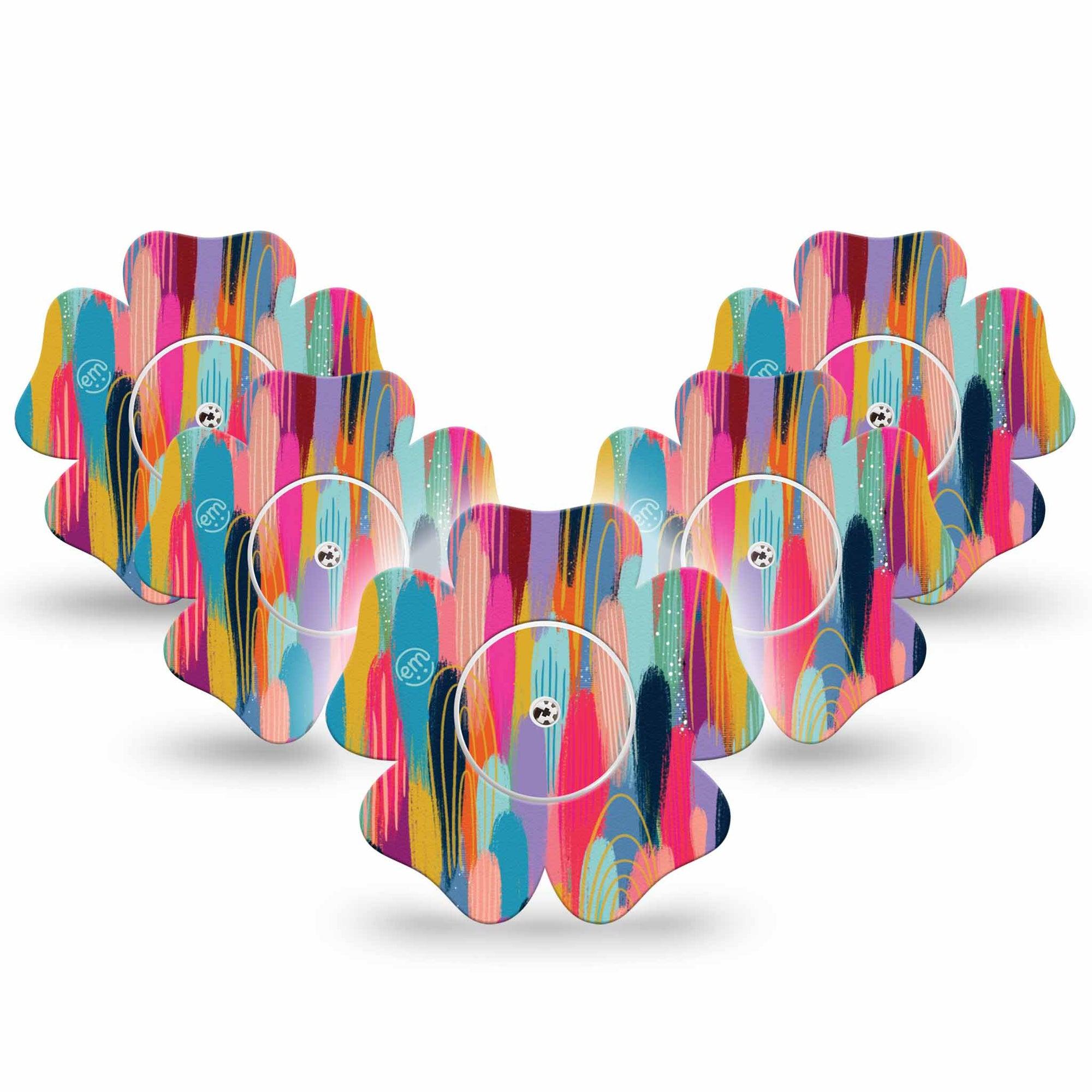 ExpressionMed Brush Strokes Freestyle Libre 2 Flower Shape 5-Pack Unique Etta Vee Creations Adhesive Tape CGM Design, Abbott Lingo