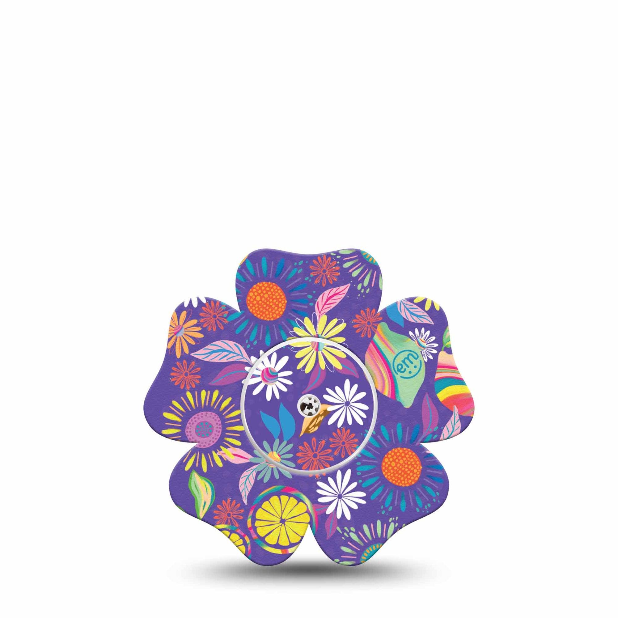 ExpressionMed Purple Flowers Freestyle Libre 2 Flower Shape Single Exclusive Etta Vee Art Adhesive Tape CGM Design, Abbott Lingo