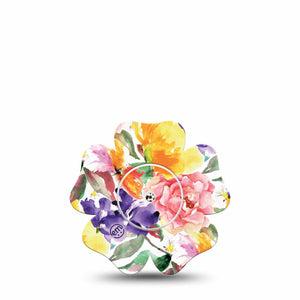 ExpressionMed Floral Art Freestyle Libre 2 Flower Shape Single watercolor roses Adhesive Tape CGM Design, Abbott Lingo with center sticker