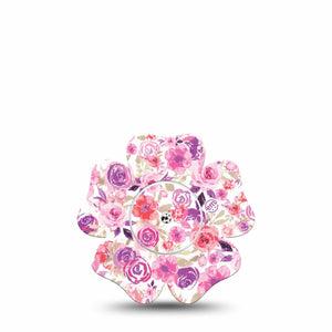 ExpressionMed Romantic Blooms Freestyle Libre 2 Flower Shape Tape Single Tape and Single Sticker Botanical Pattern Adhesive Tape CGM Design, Abbott Lingo