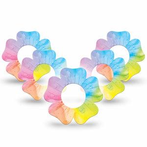 ExpressionMed Rainbow Flower  Freestyle Libre 2 Flower Shape Tape, Abbott Lingo,  5-Pack Tape Hippy Flower Inspired, Fixing Ring Tape CGM Design