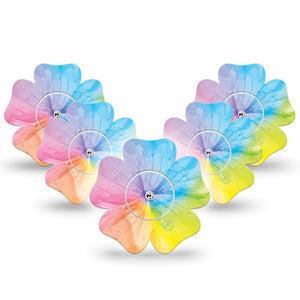 ExpressionMed Rainbow Flower  Freestyle Libre 2 Flower Shape Tape, Abbott Lingo,  5-Pack Tape and 5-Pack Sticker Tie Dye Rainbow Flower Inspired, Fixing Ring Tape CGM Design