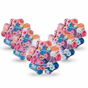 ExpressionMed Branching Out Freestyle Libre 2 Flower Shape 5-Pack Branching Forward Adhesive Tape CGM Design, Abbott Lingo with center stickers