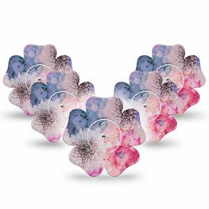 ExpressionMed Bloom Town Freestyle Libre 2 Flower Shape 5-Pack Trendy Flowers Adhesive Tape CGM Design, Abbott Lingo with center stickers