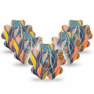 Twisted Seaweed Libre Flower Tape 5-Pack orange and yellow overlay design, Abbott Lingo with center stickers