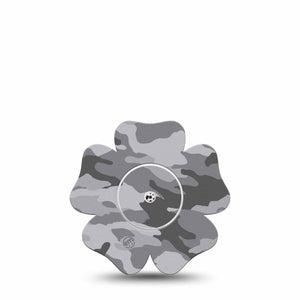 ExpressionMed Gray Camo Freestyle Libre 2 Flower Shape Tape, Abbott Lingo, Single Tape Gray Design Fixing Ring Tape CGM Design with center sticker
