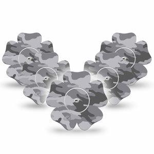ExpressionMed Gray Camo Freestyle Libre 2 Flower Shape Tape, Abbott Lingo, 5-Pack Gray Design Fixing Ring Tape CGM Design with center stickers