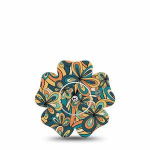 ExpressionMed 70s Vintage Freestyle Libre 2 Flower Shape Tape, Abbott Lingo, Single Tape Groovy Fashion Fixing Ring Tape CGM Design with center sticker