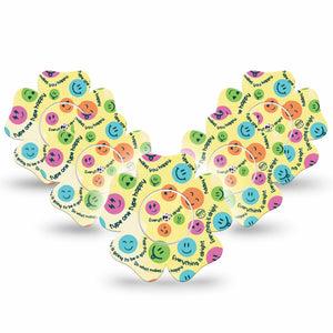 ExpressionMed Smiley Freestyle Libre 2 Flower Shape Tape, Abbott Lingo, 5-Pack Cheerful Expression Fixing Ring Tape CGM Design with center stickers