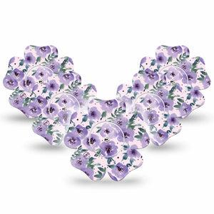 ExpressionMed Flowering Amethyst Freestyle Libre 2 Flower Shape 5-Pack Purple Petals Adhesive Tape CGM Design, Abbott Lingo with center stickers