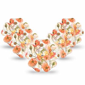 ExpressionMed Peachy Blooms Libre Flower Tape 5-Pack Sticker and Tape orange posies overlay design, Abbott Lingo