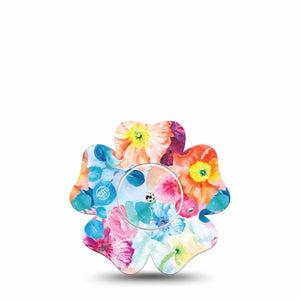 ExpressionMed Watercolor Poppies Freestyle Libre 2 and Libre 2 Plus Flower Shape Tape, Abbott Lingo, Single Tape and Single Sticker Watercolor Bliss,  Plaster CGM Design