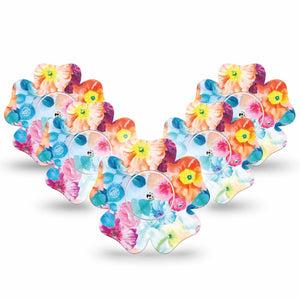 ExpressionMed Watercolor Poppies Freestyle Libre 2 and Libre 2 Plus Flower Shape Tape, Abbott Lingo, 5-Pack Tape + 5-Pack Sticker Flowing Hues,  Plaster CGM Design