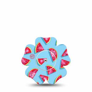 ExpressionMed Watermelon Slices Freestyle Libre 2 Flower Shape Tape, Abbott Lingo, Single Tape Juicy Melon Fixing Ring Tape CGM Design with center sticker