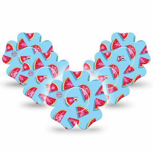 ExpressionMed Watermelon Slices Freestyle Libre 2 Flower Shape Tape, Abbott Lingo, 5-Pack Ripe Melon Fixing Ring Tape CGM Design with center stickers