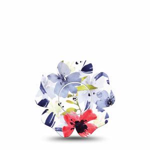 ExpressionMed Red White & Blue Flowers Freestyle Libre 2 Flower Shape Tape, Abbott Lingo, Single Tape Floral Creations Fixing Ring Tape CGM Design with center sticker