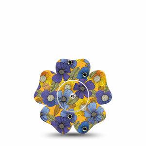 Charming Blooms Libre Flower Tape purple and yellow floral adhesive tape design, Abbott Lingo with center sticker