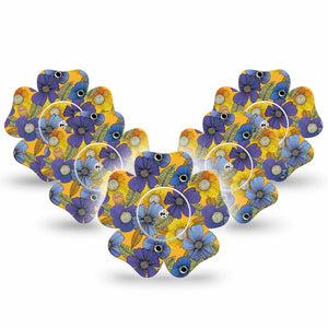 Charming Blooms Libre Flower Tape 5-Pack yellow and purple plaster design, Abbott Lingo with center stickers