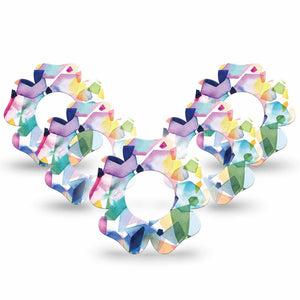 ExpressionMed Kaleidoscope Freestyle Libre 2 Flower Shape 5-Pack Tapes Rainbow Patterns Adhesive Tape CGM Design, Abbott Lingo