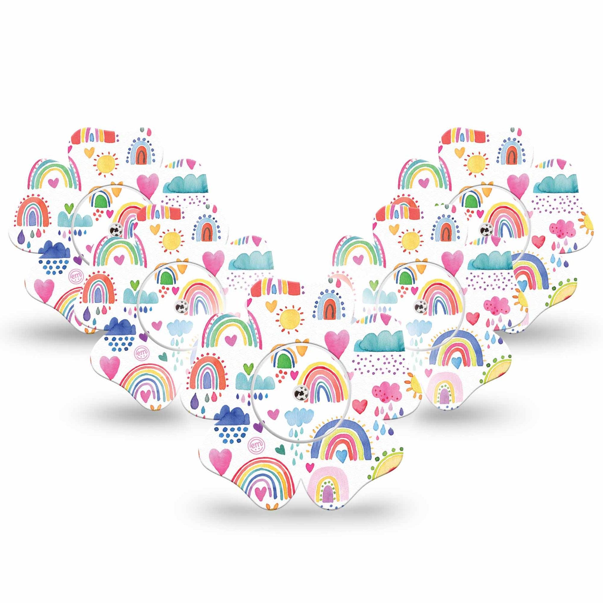 ExpressionMed Rainbows of Hope Libre Flower Tape 5-Pack tiny rainbows design, Abbott Lingo with center stickers