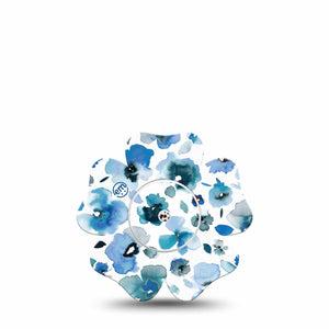 ExpressionMed Sapphire Petals Freestyle Libre 2 Flower Shape Tape, Abbott Lingo, Single Tape and Single Sticker Sapphire floral pattern Fixing Ring Tape CGM Design