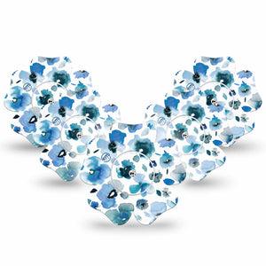 ExpressionMed Sapphire Petals Freestyle Libre 2 Flower Shape Tape, Abbott Lingo, 5-Pack Tape and 5-Pack Sticker Blue Colored Florals Inspired  CGM Design